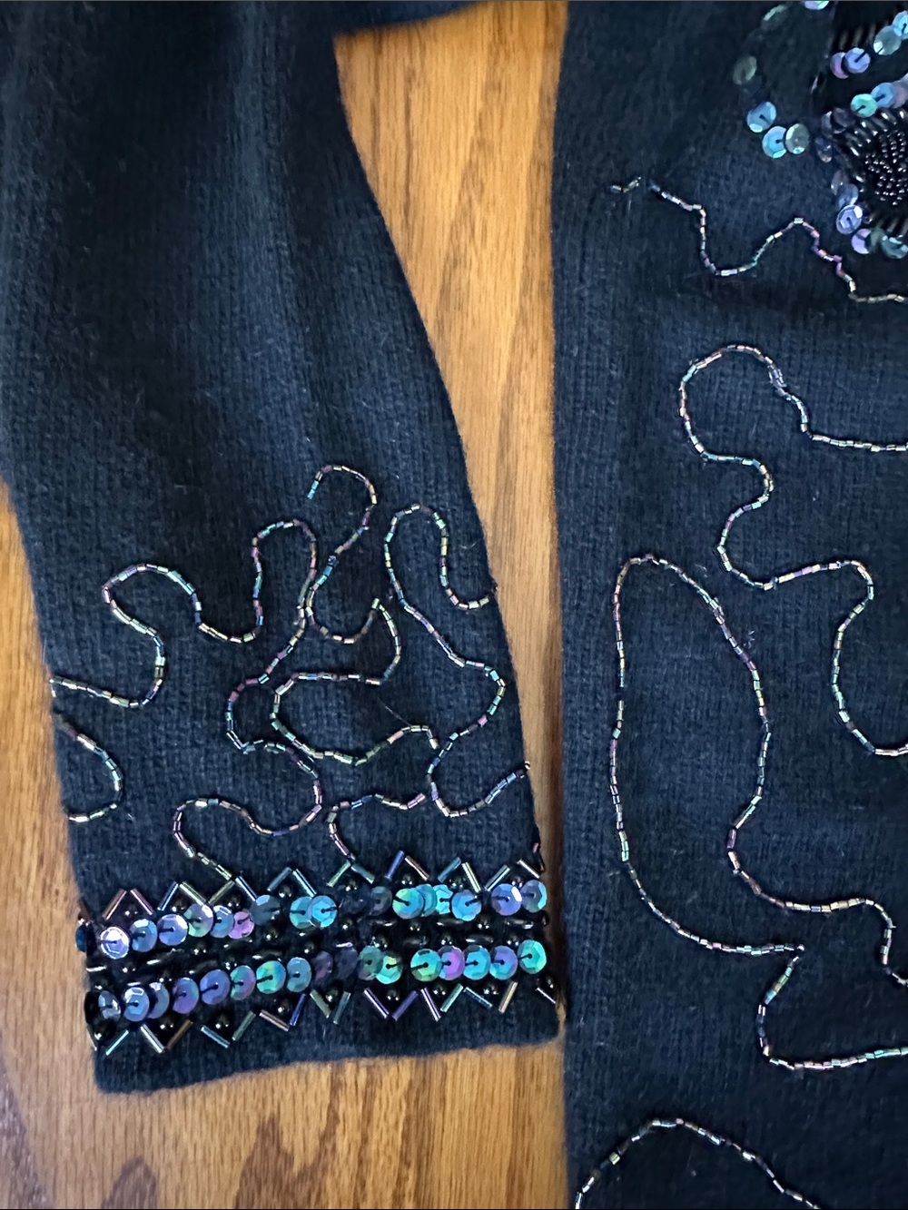 Black Embellished Crewneck Sweater with Iridescent Sequins - Picture 8 of 12